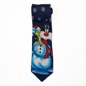 Looney Tunes Mania Tweety and Sylvester Snowman Holiday Warner Bros 1996 Necktie